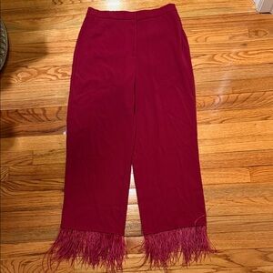 Wayf Red Cropped Pants with Feather Hem